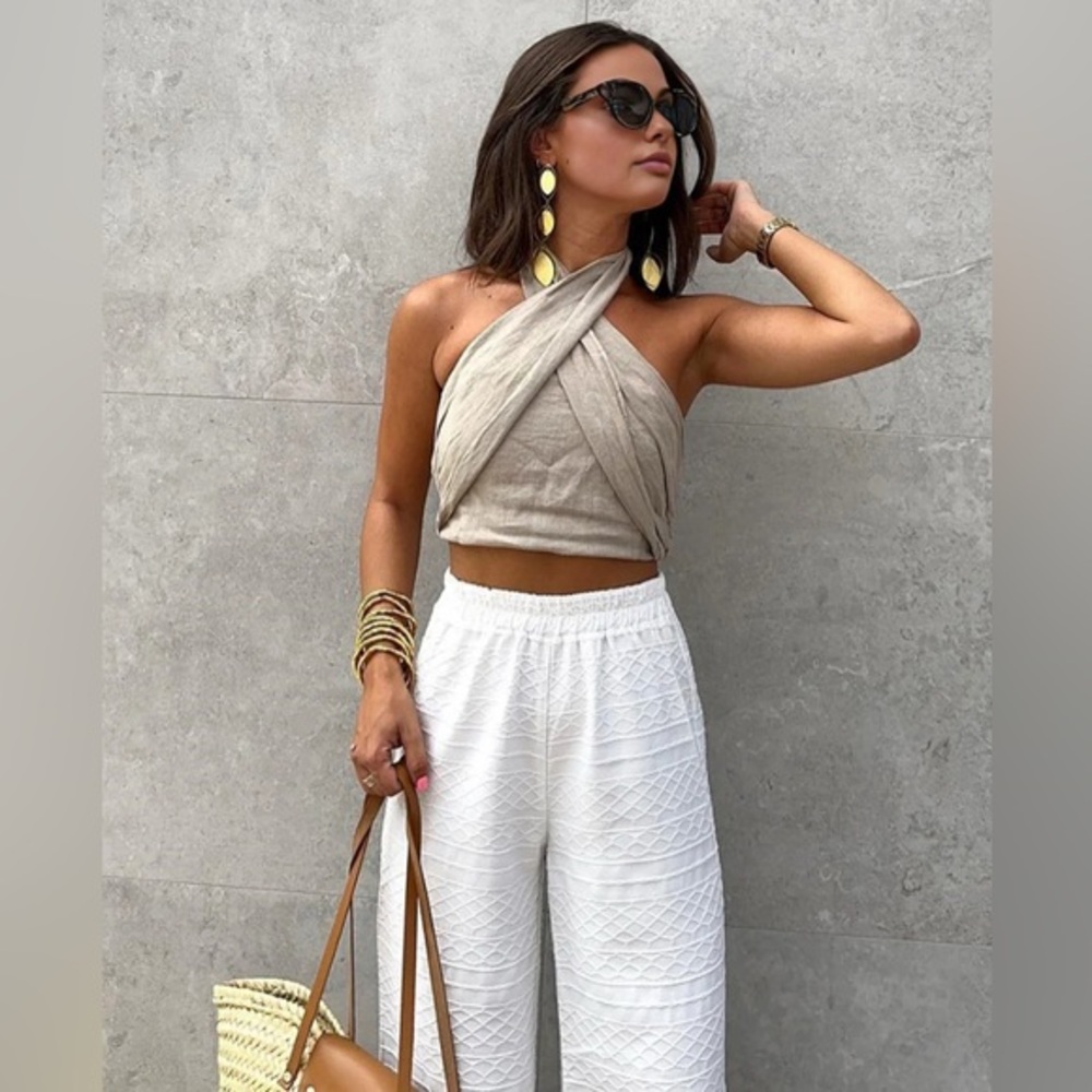 Commense Beige Halter Crop Top